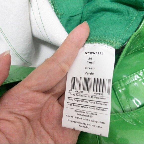 NWT Nocturne Pleather Vinyl Wide Leg Pants 36 Green S Palazzo High Waisted - Picture 10 of 11